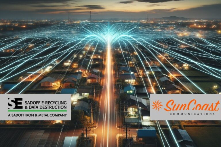 Modern networking visualized in a neighborhood with SunCoast and Sadoff logo
