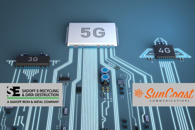 3G, 4G, and 5G chips visualized and Sadoff +SunCoast logo