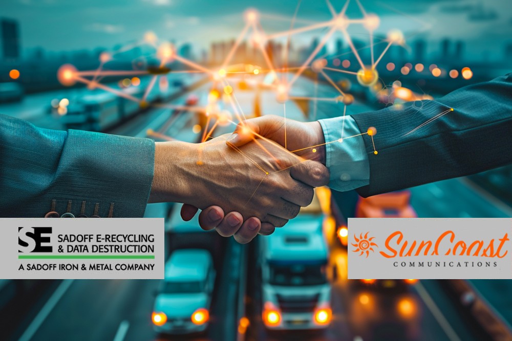 Business handshake over a network with SunCoast and Sadoff logos_s