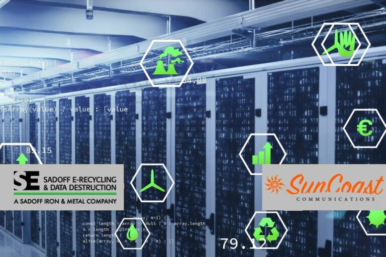 Data center with sustainable icons with Sadoff +SunCoast logo