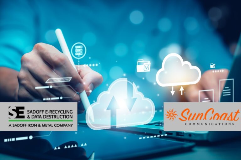 Cloud icon on a laptop with Suncoast and Sadoff logo