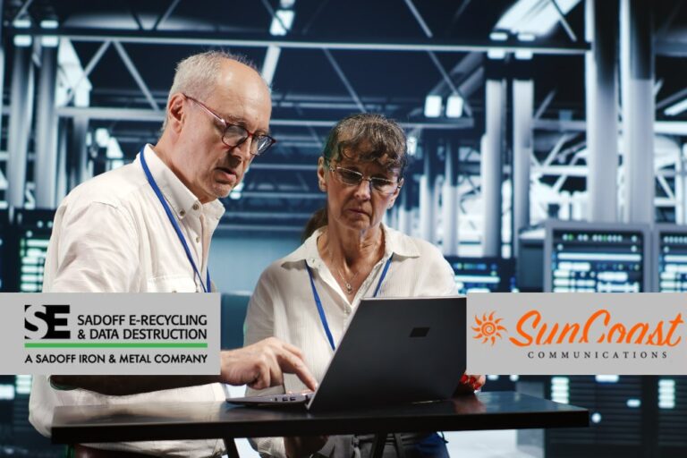 Refurbished IT assets with Sadoff and suncoast logos