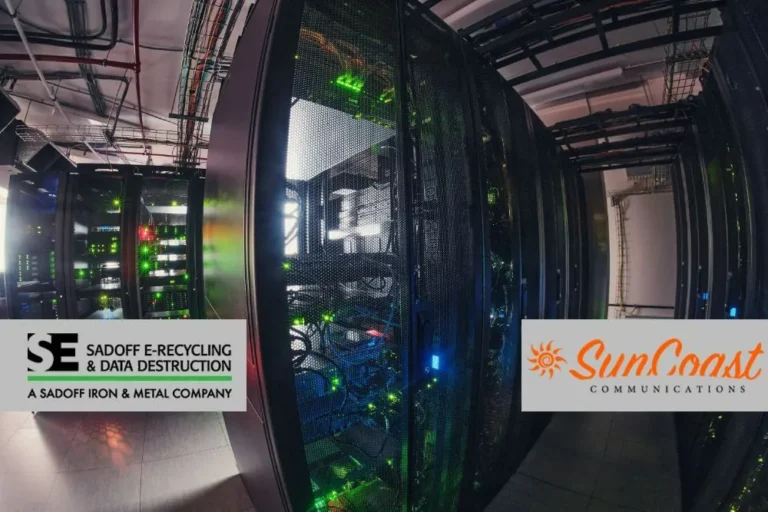 Server equipment in a data center Sadoff and SunCoast logos