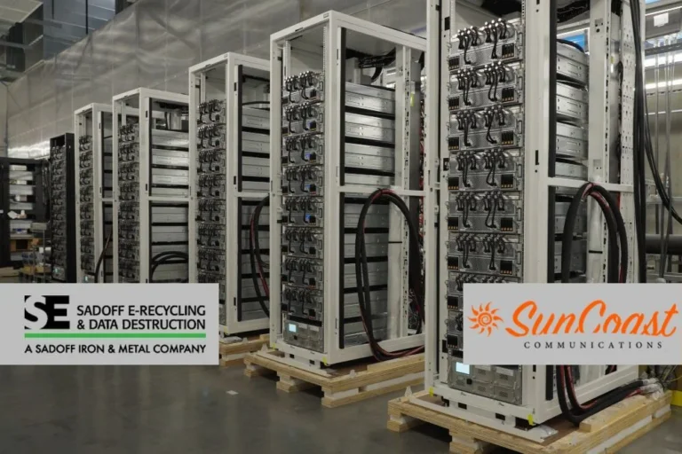 Watercooled server racks with Sadoff and SunCoast logos