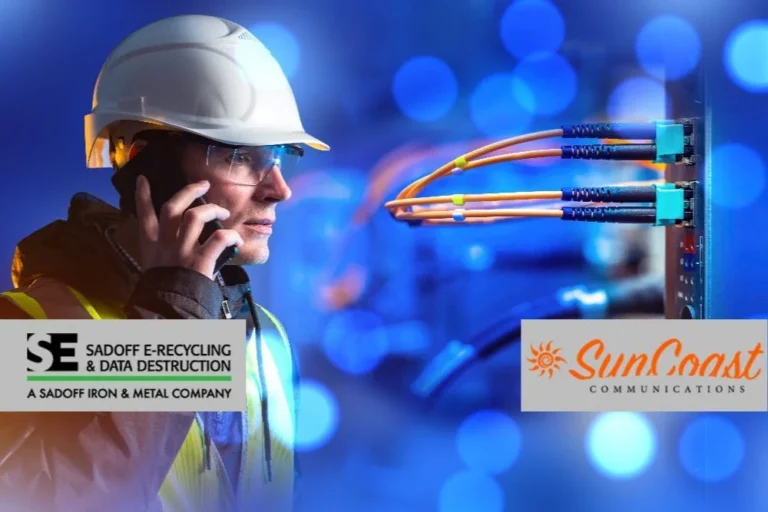 Man with telecom equipment with Sadoff and SunCoast logos