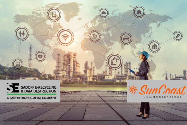 engineer with IoT network map with Sadoff and SunCoast logos