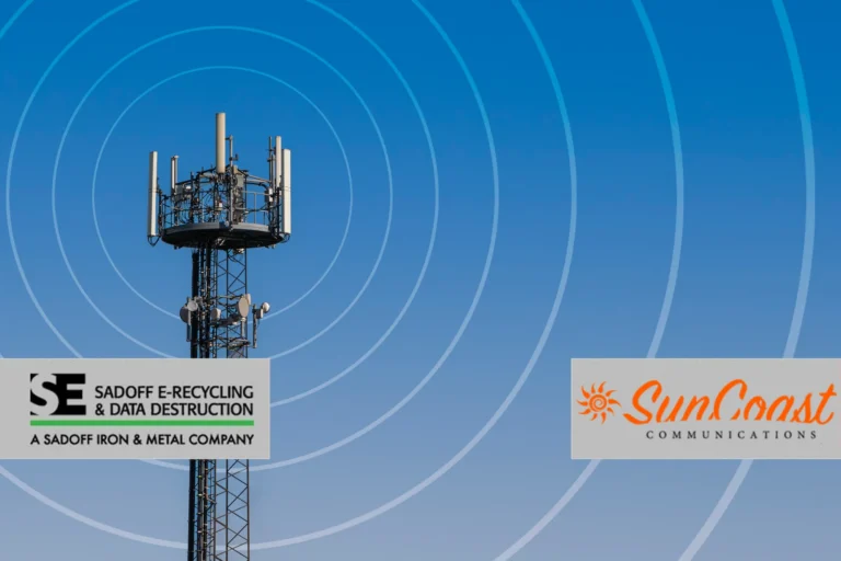 cell tower with signal waves with Sadoff and SunCoast logos